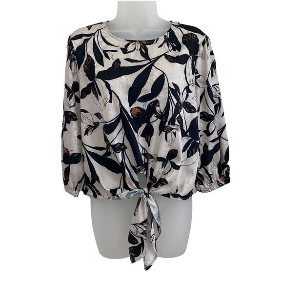 Sam & Lavi Small Blouse Floral Print Tie Up Front 3/4 Sleeve Top Leaf - Picture 1 of 10